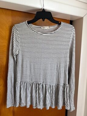 Ginger G Black and White Striped Peplum Long Sleeve Top